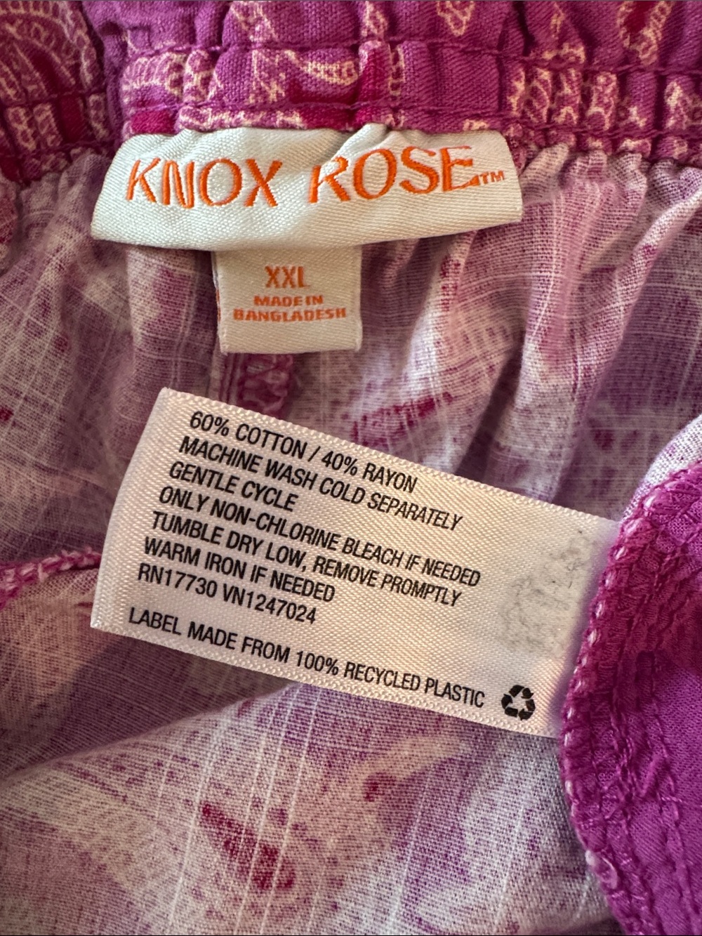 Knox Rose Pink Floral Paisley Wide-Leg Boho Pants, Cotton Blend- size XXL - Picture 9 of 9